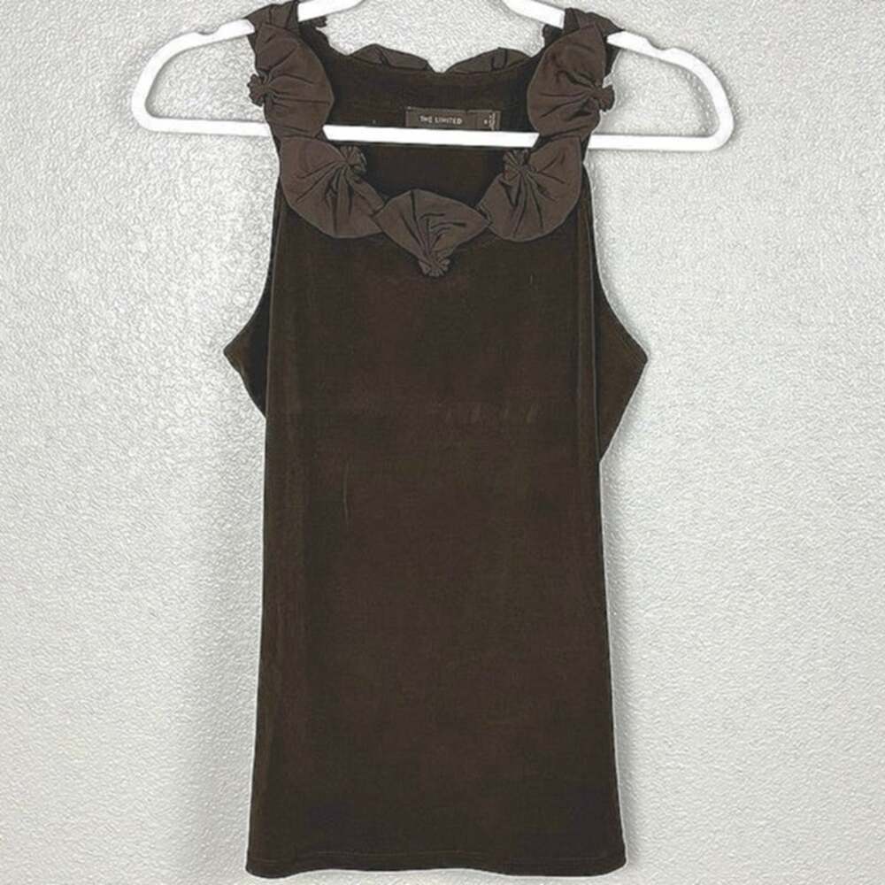 The Limited Women's Size Small Brown Ruffle Neck Polyester Blend Sleeveless Top